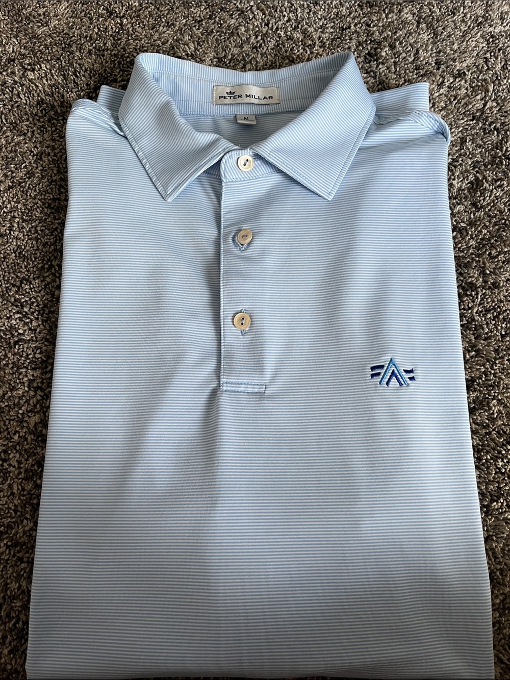 Peter Millar Light Blue Striped Performance Polo. Like new. Medium. Congaree!